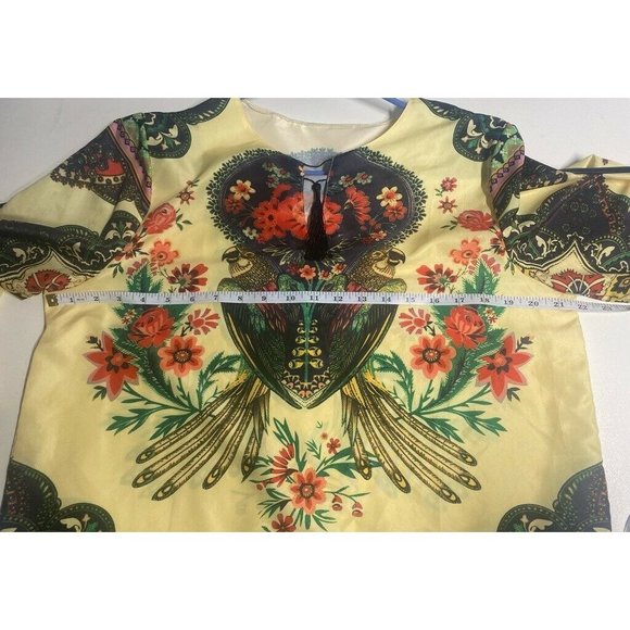Womens Tunic Top Yellow Red Floral Parrots Long Sl - Picture 6 of 11